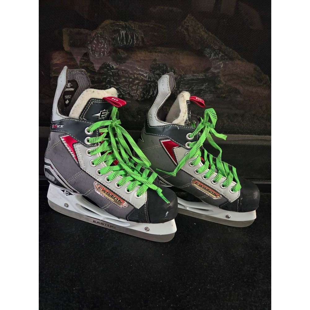Easton Stealth S9 Ice Hockey Skates Silver Black Red Neon Green Laces Size 4.0 D